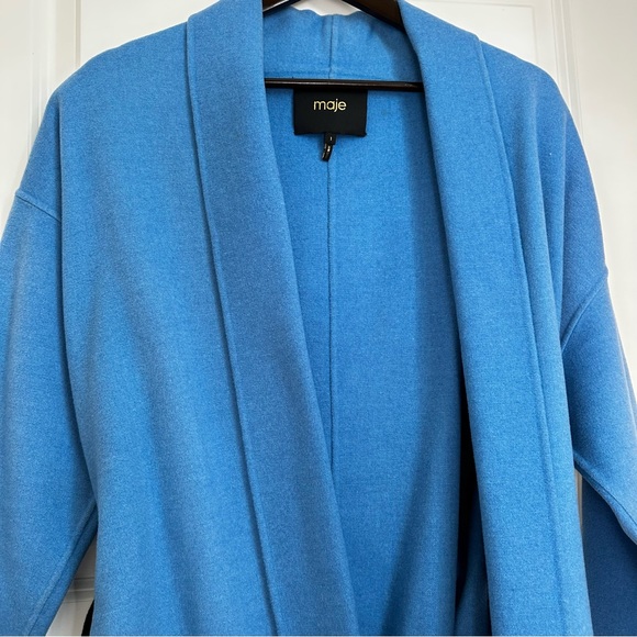 MAJE Oversized Dropped Shoulders Wool Coat with Contras Black Belt Size US4 Fall - Picture 8 of 16